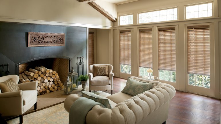 New York City fireplace with blinds